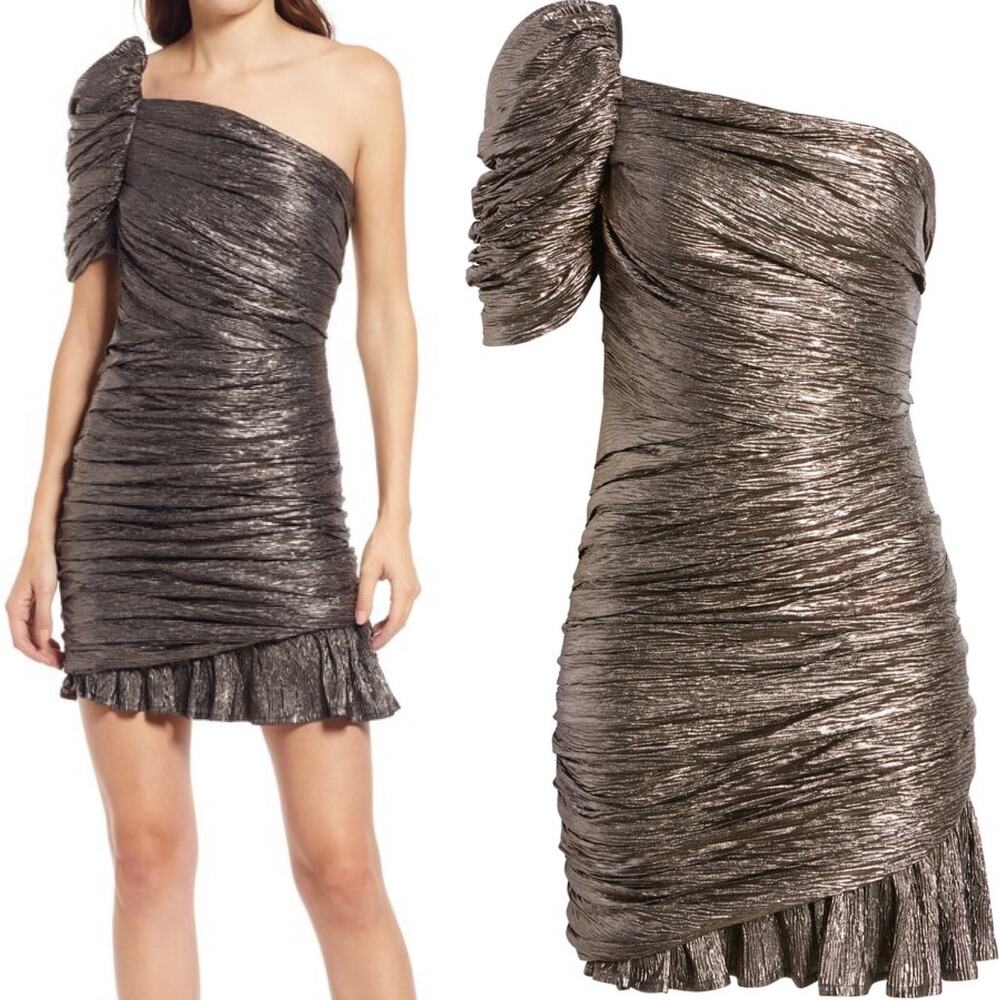 Floret Studios Gathered Ruffle One Shoulder Dress Metallic Silver Beyonce S NWT - Picture 12 of 12